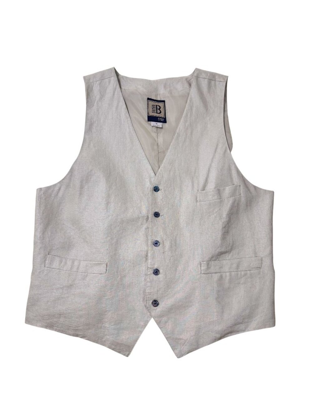 Bruno Men's‎ Beige Linen Suit Vest Waistcoat Button Front Italy Size M